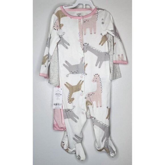 Carter's 3 piece Sleep & Play & Pant Set 9 Months Giraffe pink, white, grey - Picture 5 of 7